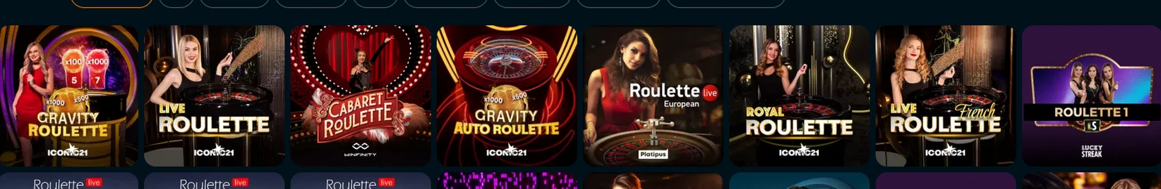 Live roulette tables at Wakuna Casino including Gravity Roulette, Cabaret Roulette and French Roulette